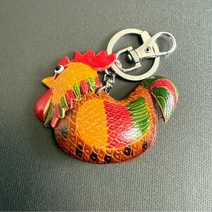 Artisan Rooster Chicken Bag Charm Keychain Genuine Leather NWOT